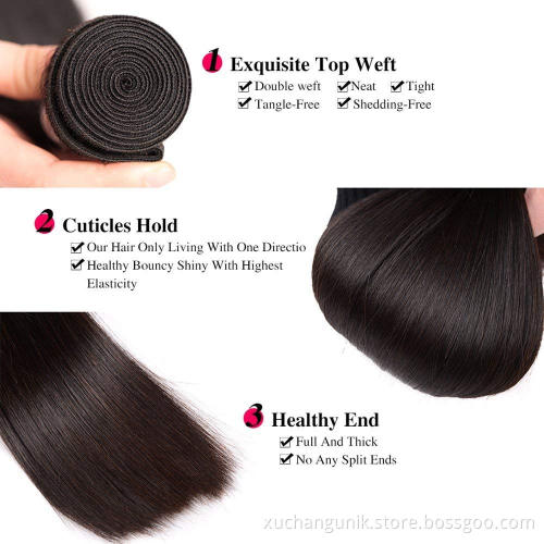 Uniky Peruvian Hair Straight Hair Bundles with Closure Remy Human Hair Weave Bundles With Closure Natural Color